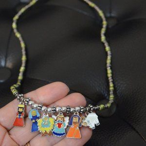 Christmas Themed Scene Figures Metal Charmed Necklace Beads on Elastic 10.5'